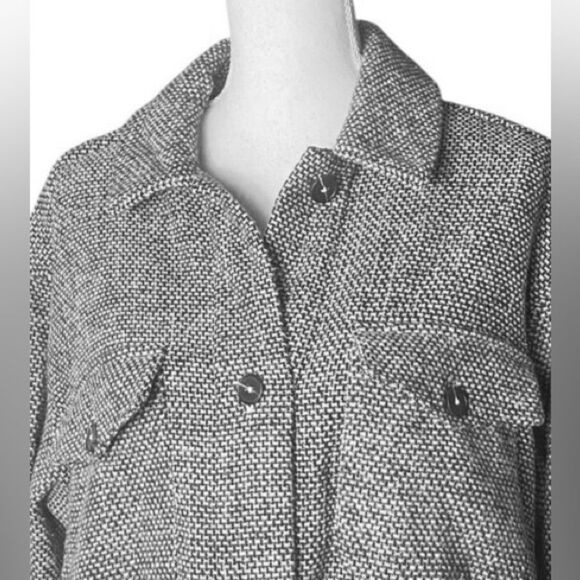 C By One 1X Wool Houndstooth Shacket Coat Jacket Black White Check Plaid NWT - Picture 3 of 6